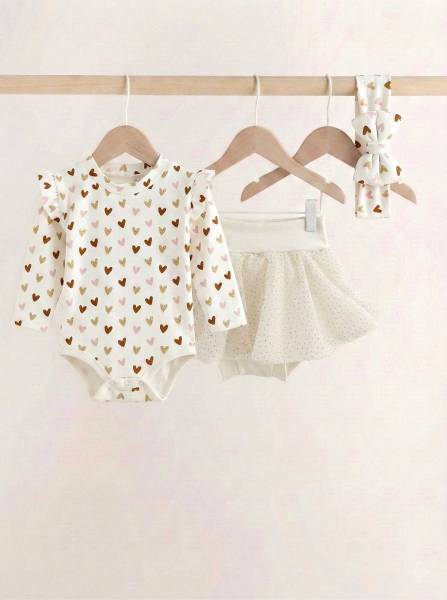 Set small hearts & shine εκρού skirt