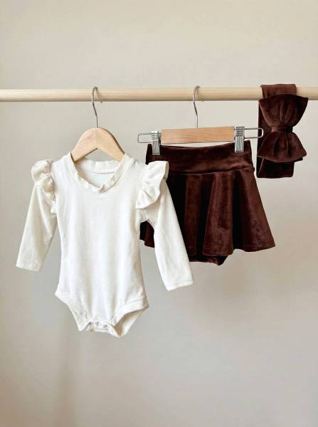 Κορμάκι Εκρού & καφέ βελουτέ