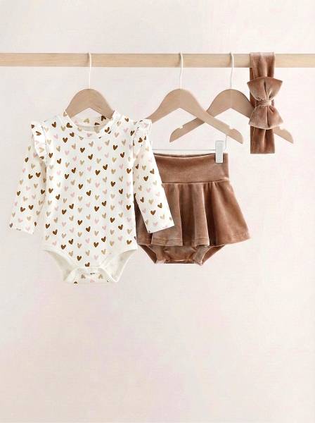 Κορμάκι Small hearts & caramel βελουτέ