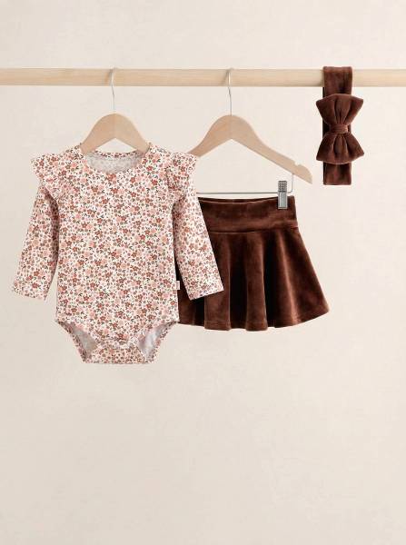 Κορμάκι floral & καφέ βελουτέ