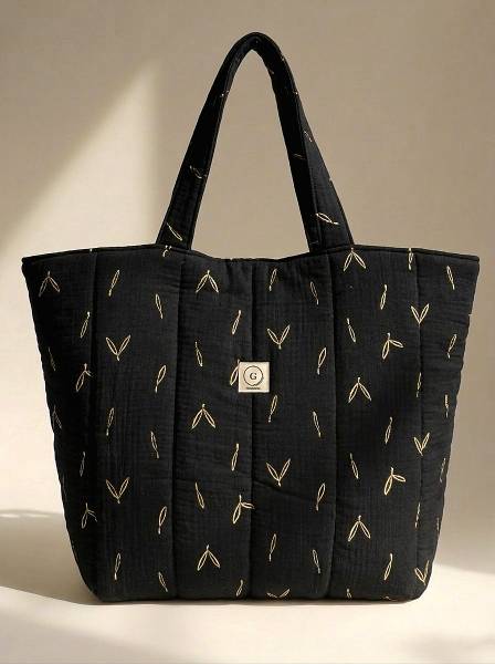 Τσάντα θαλάσσης Black gold leaves