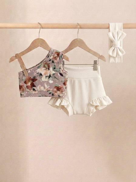 Crop top μπεζ floral & εκρού