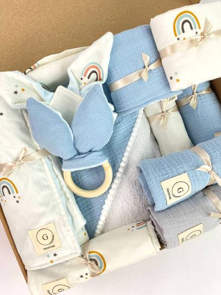 Newborn pastel rainbow & camel muslin