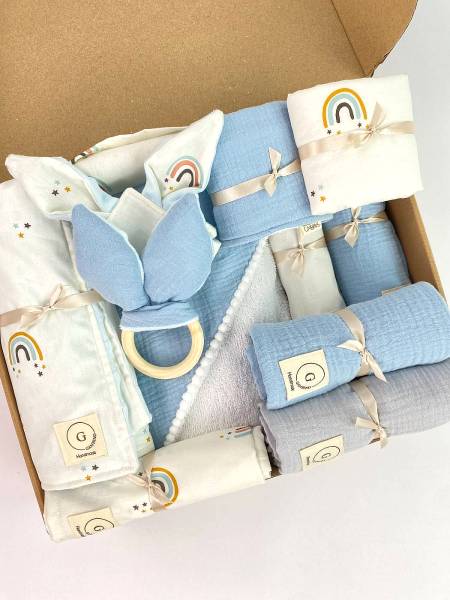 Newborn pastel rainbow & baby blue muslin
