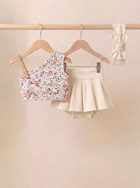 Crop top pastel floral & εκρού