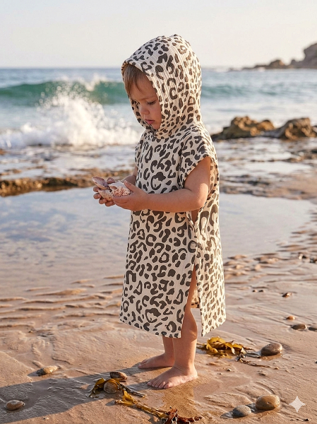 Poncho Black gold leaves muslin