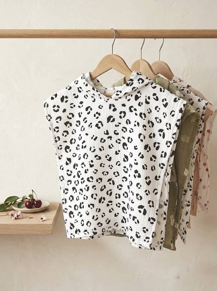Poncho White leopar muslin