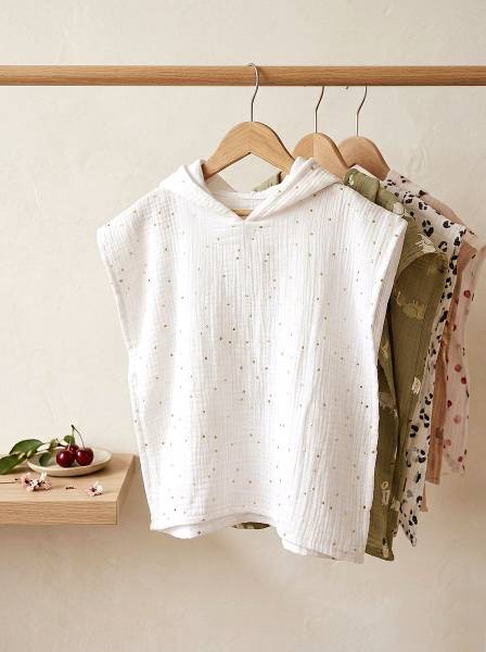 Poncho Λευκό gold dots muslin