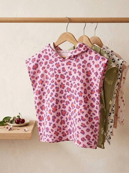 Poncho Pink leopar muslin