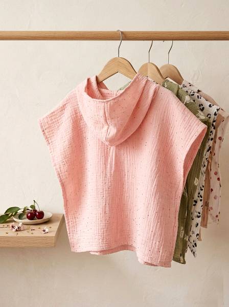 Poncho Ροζ gold dots muslin