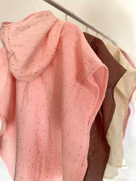 Poncho ροζ dots muslin