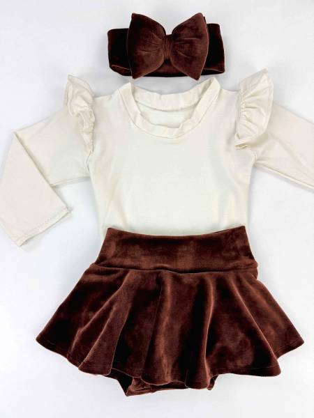 Set Εκρού & καφέ βελουτέ