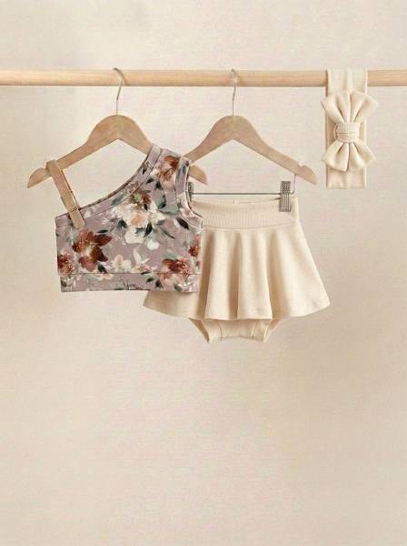 Crop top μπεζ floral & εκρού