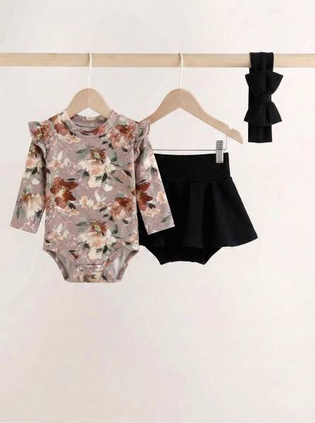 Κορμάκι μπέζ floral & μαύρο