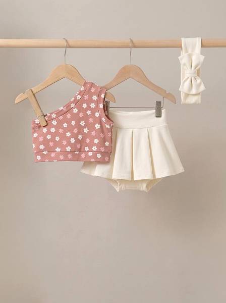 Crop top Ροζ μαργαρίτες & εκρού