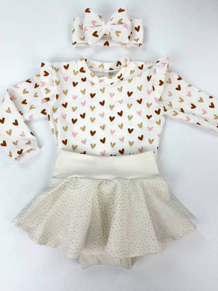 Set small hearts & shine εκρού skirt