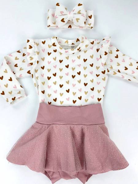 Set small hearts & shine nude skirt