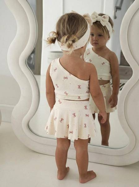 Crop top μωβ μαργαρίτες & εκρού