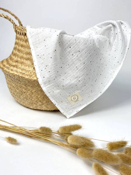 Λευκό gold dots κουβερτάκι μουσελίνας