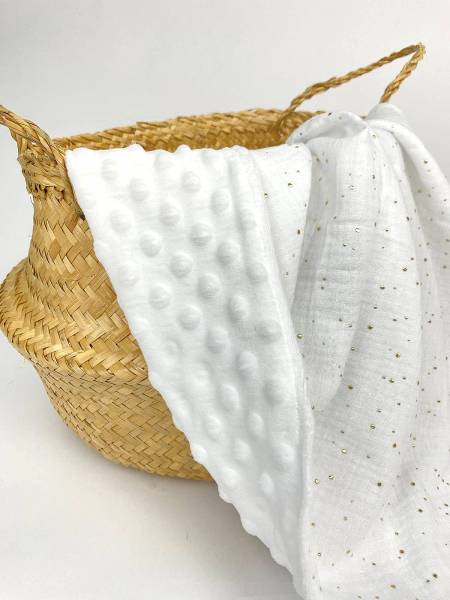 Λευκό gold dots κουβερτάκι μουσελίνας