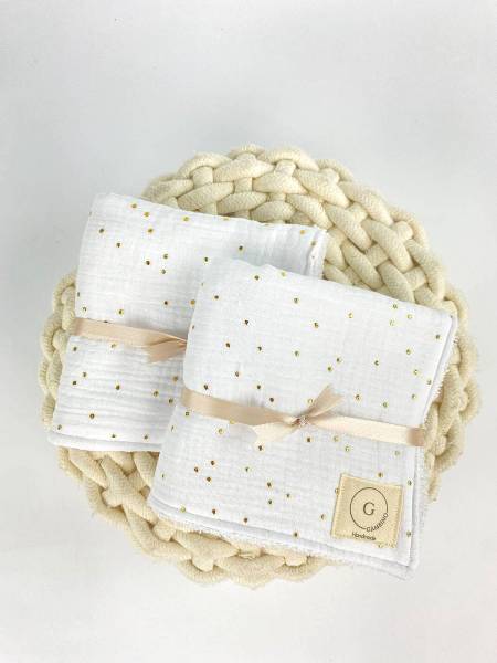 Πανάκια φροντίδας μουσελίνας λευκά gold dots 2τμχ